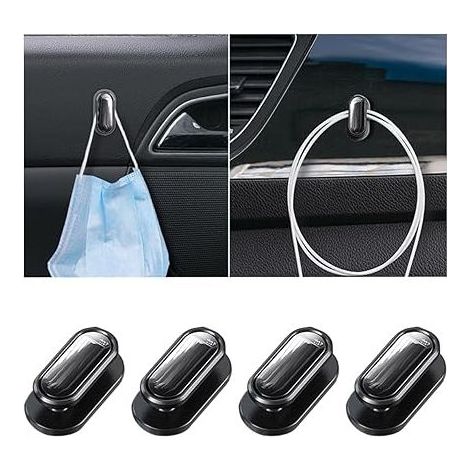 mini ganchos para coche, ganchos adhesivos para salpicadero, ganchos multifuncionales para colgar mascarillas, llaves, auriculares y cables de carga (negro) (1/5)