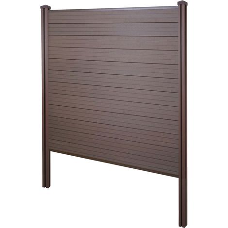 WPC-Sichtschutz Savoie, Windschutz Zaun, WPC-Pfosten zum Einbetonieren Basiselement, 195cm braun (1/5)