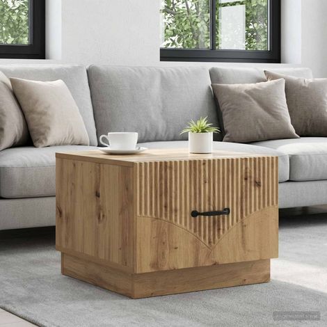 Table basse avec tiroir et rangement, bois d’ingénierie, chêne artisanal, 49 x 50 x 37 cm - PANGIVO (1/5)