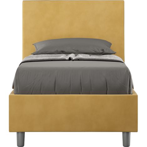 Letto Singolo rivestito in Microfibra - ADELE - Colore: Ocra - Tipologia Letto: Con Rete e Contenitore - Dimensione Rete: 90x210 (1/4)