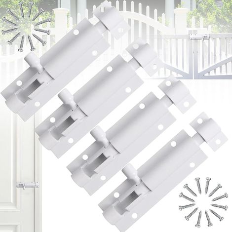 Lot de 4 loquets pour porte coulissante, loquets blancs, loquets coulissants en aluminium, loquet coulissant de 7,6 cm (3 pouces) avec vis (1/5)