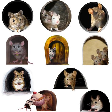 Juego de pegatinas de pared "Agujero de ratón" para decoración del hogar, 5 piezas, papel de alta calidad, 12 x 16,8 cm (1/5)