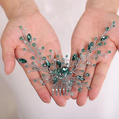 Brauthaarkamm mit grünem Strass-Haarreif - Grün