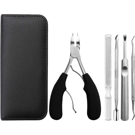 Pince à ongles en acier inoxydable à bec aigle, coupe-ongles, kit d'outils pour les ongles, ciseaux, pédicure, crochet à ongles, ciseaux en résine, coffret de 5 pièces en cuir (1/5)
