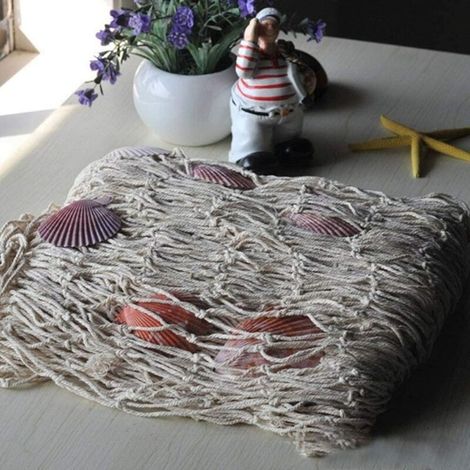 Filet de pêche décoratif, style plage et bord de mer, décoration murale avec coquillages, décoration de porte de style méditerranéen, autocollants de style nautique 12m beige ,Versailles (1/3)