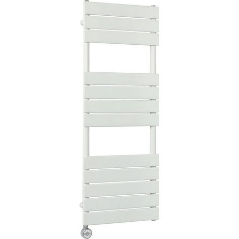 Milano Lustro Electric White Flat Panel Heated Towel Rail Radiator with Thermostatic Heating Element - 1200mm x 450mm (1/4)