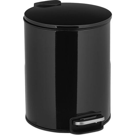 Poubelle salle de bain, 5 l, fermeture douce, seau intérieur amovible, métal, pédale, noire (1/5)