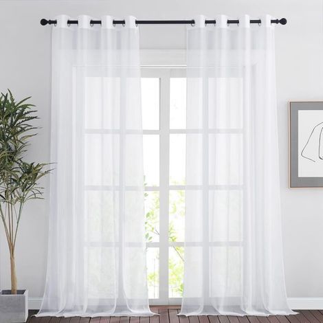 2PCS 137240cm Rideau Voilage - Double Panneaux Rideau en Voile Tulle avec Oeillets Draperies Souple Moderne pour Décoration blanc (1/5)