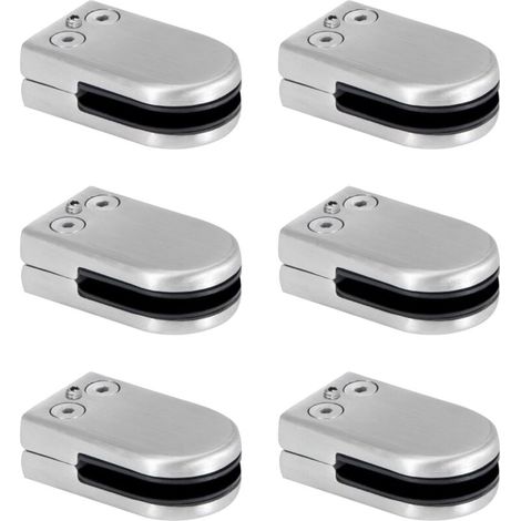 Pince à verre, pince à verre en acier inoxydable, supports de pince à verre réglables de 6 à 8 mm avec fixation à dos plat pour balustrades et rampes d'escalier (lot de 6). (1/4)