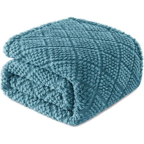 Manta suave de forro polar para sofá y cama, suave y mullida, jacquard de gofre, para todas las estaciones, ligera y cálida, 130 x 150 cm, azul pizarra. (1/4)