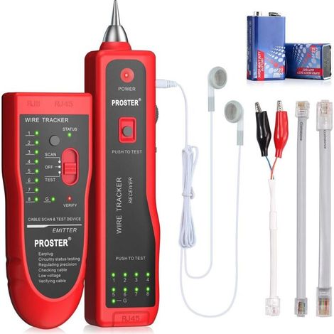 Electrical Wire Locator, RJ11 RJ45 Cable Locator, Multifunction LAN Ethernet Cable Locator, Toner Detector, Network Cable Collator, Telephone Line Continuity Tester (Red) (1/5)