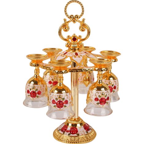 6 Tasses Rétro en Alliage de Zinc avec Motif Fleuri Gaufré en Verre, Doré et Blanc, Parfaites pour Fêtes, Banquets, Bar et Famille (1/5)
