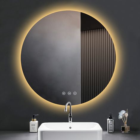 Runder Badezimmerspiegel PESENXAN 60 cm mit LED-Beleuchtung, Touch, 3 Lichtfarben, Dimmer, Anti-Beschlag, Speicher (1/5)