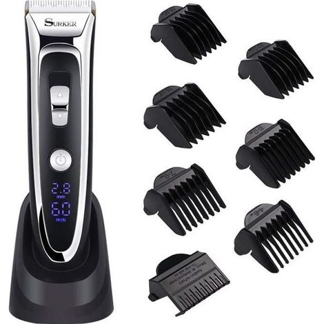SURKER Tondeuse Cheveux Professionnelle Tondeuse Barbe Electrique avec Ecran LCD Sans Fil Rechargeable avec 7 Sabots pour Enfants (1/4)
