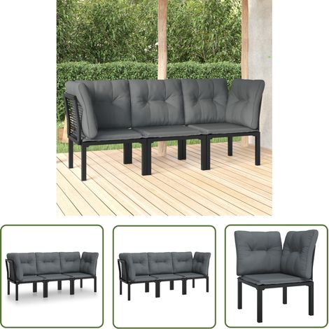 The Living Store 3-tlg. Garten-Lounge-Set Schwarz und Grau Poly Rattan - Gartensessel - Loungesessel - Gartenmöbeln - Outdoor Möbel - Rattan Sessel (1/5)