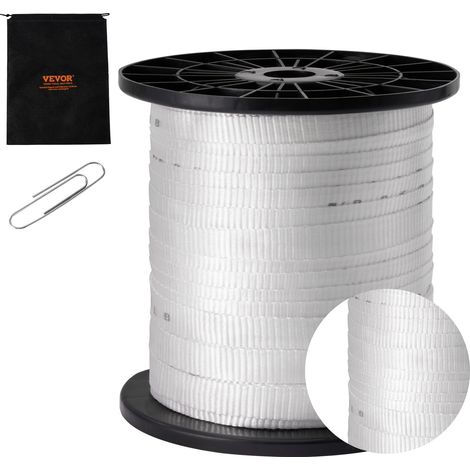 VEVOR Polyester Pull Tape, 3/4" x 318' Mule Tape Flat Rope, 2500 lbf Tensile Capacity, Printed Webbing Cable Pulling Tape for Packaging, Gardening, Commercial Electrical, Conduit Work, White (1/5)