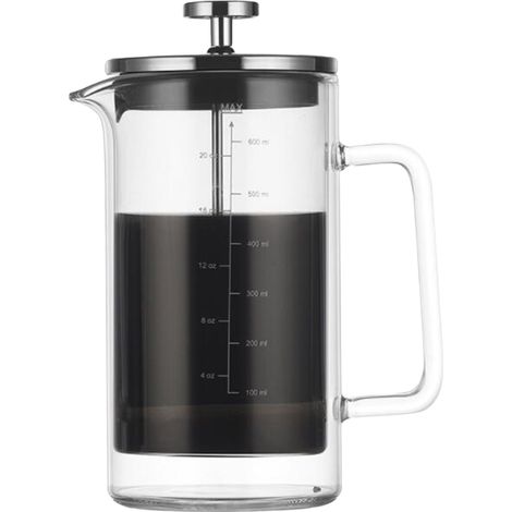 Doppelwandige französische Kaffeemaschine mit 590 ml (20 oz) Fassungsvermögen aus Borosilikatglas und hochdichtem Edelstahlfilter. (1/5)