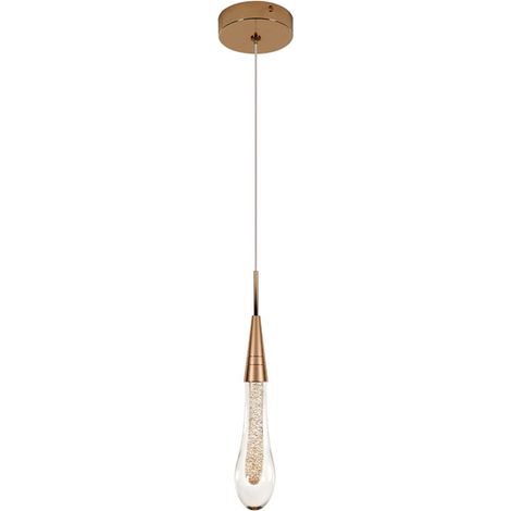 Suspension LED en verre doré – Lustre goutte d'eau moderne – 3W 220V – Lumière chaude 3000K – Dimensions 5x5x34 cm pour éclairage d'ambiance (1/5)