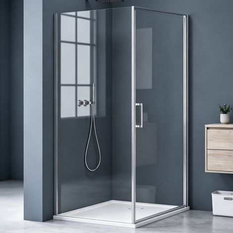 doporro Cabine de Douche en Angle 100x90x195 Montage Réversible Paroi de Douche en Verre Transparant avec Receveur de Douche Ravenna36-Plus Traitement NANO Anti-calaire