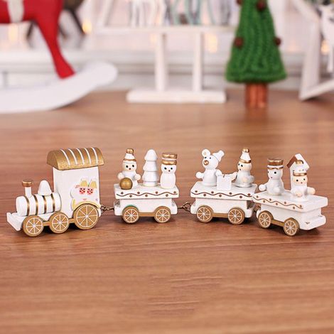 Train en bois de Noël Train de noël en bois, joli ornement de Train de noël en bois pour la décoration de deco decors (1/4)