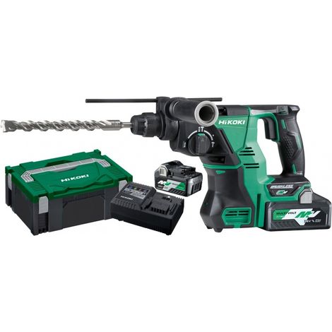 Hikoki – Perforateur-burineur sans fil 36V avec 2 batteries 4Ah – Force de percussion 8,5 J – Perçage béton jusqu'à 40 mm – Système anti-vibrations