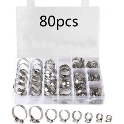 Edelstahl-Schlauchschelle, 80 Stück pro Packung, Rohrschelle für Kehlkopf, Wasserrohrverbindung, Set einohriger amerikanischer Schlauchschellen