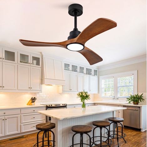 Ventilatore da soffitto con luce 106 cm in metallo e legno nero, telecomando - CHICFURN (1/5)