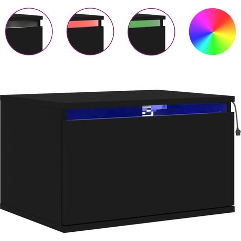 Mesita de noche de pared con luces LED y cajón 50 x 36 x 30 cm madera de ingeniería negra DEC034203 (1/5)