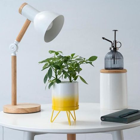 Pot De Fleurs - Céramique Et Fer - Style Nordique Moderne - Pour Bureau Intérieur - 13,8 Cm - Jaune Citron (1/4)