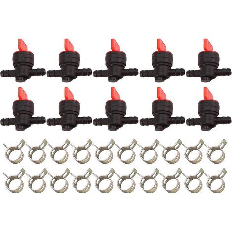 Lot de 10 vannes d'arrêt de carburant avec collier de serrage (réf. 494768 et 698183) pour conduite de carburant de 6,35 mm (1/4 pouce) pour tracteur tondeuse Murray (1/4)