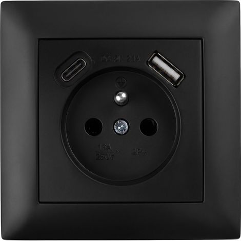 Toolight Single Grounded Socket With Frame + Usb-a Usb-c Oste Jnh004-g Black (1/5)