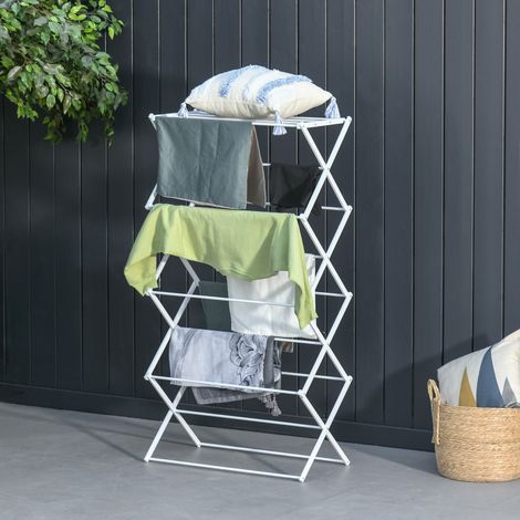 Tendedero plegable de 8 niveles, tipo torre, de metal y plástico, blanco, 74 x 35 x 144 cm