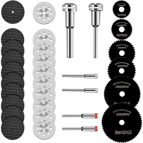 Mini Disques de Coupe pour Outil Rotatif, Disque Diamant à Tronçonner, Lame de Scie Circulaire HSS, Disque de Coupe en Résine, avec 3mm Mandrin pour Bois, Métal, Plastique, Pierre, Verre - 32 Pcs (1/5)