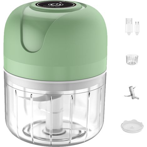 Mini hachoir électrique sans fil multifonctionnel et portable, détachable, pour l'ail, le gingembre et l'oignon, 250 ml, vert (1/5)