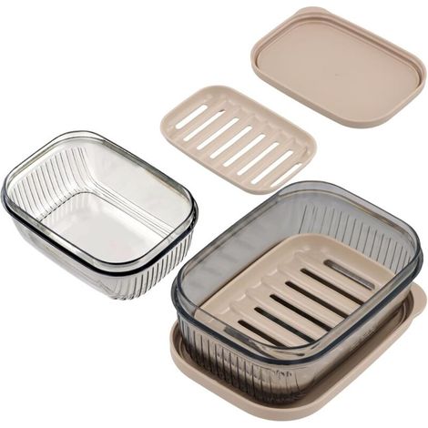 Bardusch-Lot de 2 boîtes à savon voyage – avec couvercles, étanches, usage maison/voyage/randonnée, fond surélevé (vert/gris) (1/5)