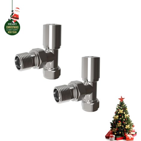 AICA Chrome Angled Radiator Valves 15mmx1/2" Manual Tap (1/3)