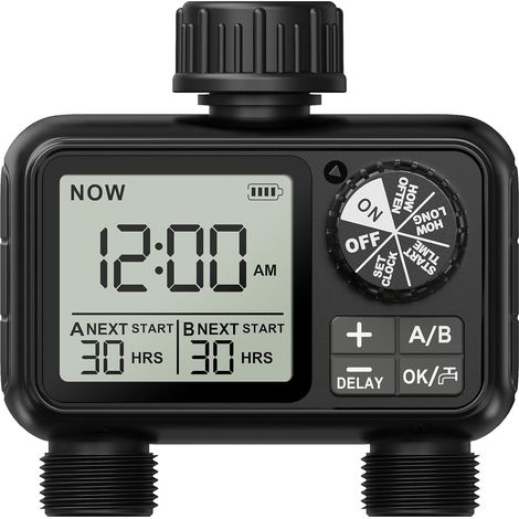 Ordinateur d'irrigation, minuteur d'arrosage avec Retard de Pluie/Mode Automatique et Manuel, IPX5 étanche/Grand écran LCD, minuterie d'eau pour Jardin, pelouse (2 Sorties) (1/5)