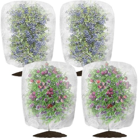 Filet de protection pour plantes, lot de 4 (1 x 1,5 m), filet de protection pour jardin, maille fine avec cordon de serrage, pour plantes, légumes et fleurs (1/4)