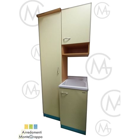 Composizione mobili lavanderia (lavatoio+colonna+pensile) faggio/giallo