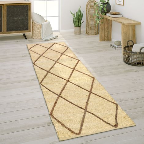 Paco Home Teppich Wohnzimmer Jute Naturfaser Handgearbeitet Modernes Skandi 3D Muster 80x250 cm, Creme