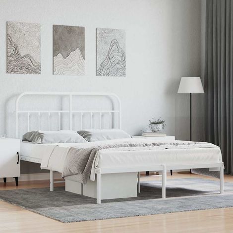 Cadre de lit métal sans matelas et tête de lit blanc 140x190 cm (1/5)