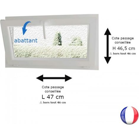 Fenêtre PVC blanc 1 vantail abattant hors tout H 46 x L 46 cm verre brouillé pour pose rénovation