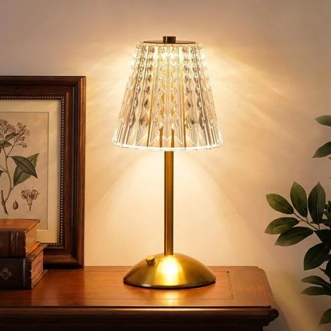 Lampe de table, tactile sans fil, édition classique, petite lampe de bureau rechargeable, lampe en cristal à 3 couleurs et (1/5)