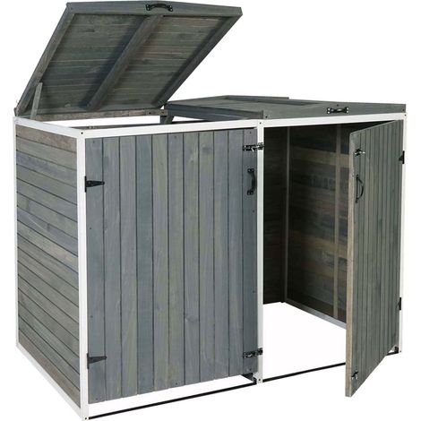 Cubo de basura exterior que alberga contenedores de basura con tapa para hasta 4 contenedores 126x158x98 cm de madera certificada FSC gris-blanco 040002867