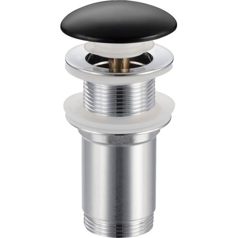 Bonde de lavabo en laiton Click-Clack modèle C universelle pour lavabo 1/4 de pouce sans trop-plein avec tête en céramique noire (1/5)