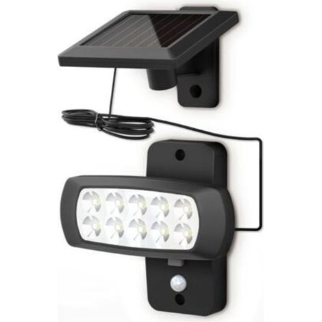 IP44-Solar-LED-Außenleuchte mit PIR-Bewegungsmelder, schwarzer Wandstrahler für Haus, Terrasse und Balkon, spritzwassergeschützt, 6500 K kaltweißes Licht (1/5)