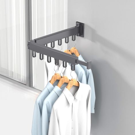 Extendable Clothes Airer Wall Mounted 360° Rotatable Clothes Airer for Balcony, Laundry, Bathroom, Bedroom (Grey, Two Ply) (1/5)