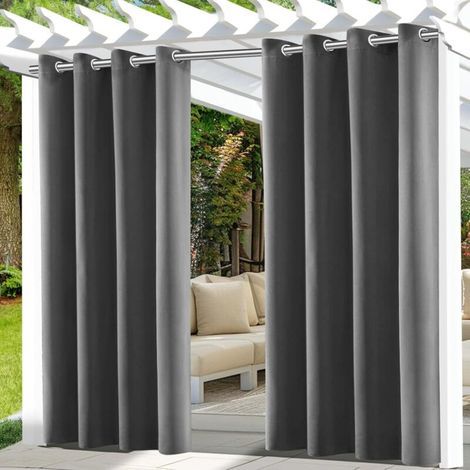 Lot de 2 Rideaux d'extérieur Imperméables,Rideau Occultant Exterieur, pour Intérieur Extérieur - 132x215cm - Gris (1/5)