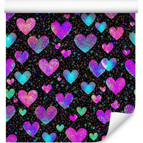 Papier peint à paillettes néon en forme de cœurs, violet et noir, 50 x 1000 cm (1/5)