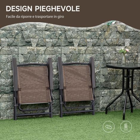 Table et 2 chaises réglables en Textilene marron : set de jardin pliable 3 pièces, mobilier extérieur compact. (1/5)